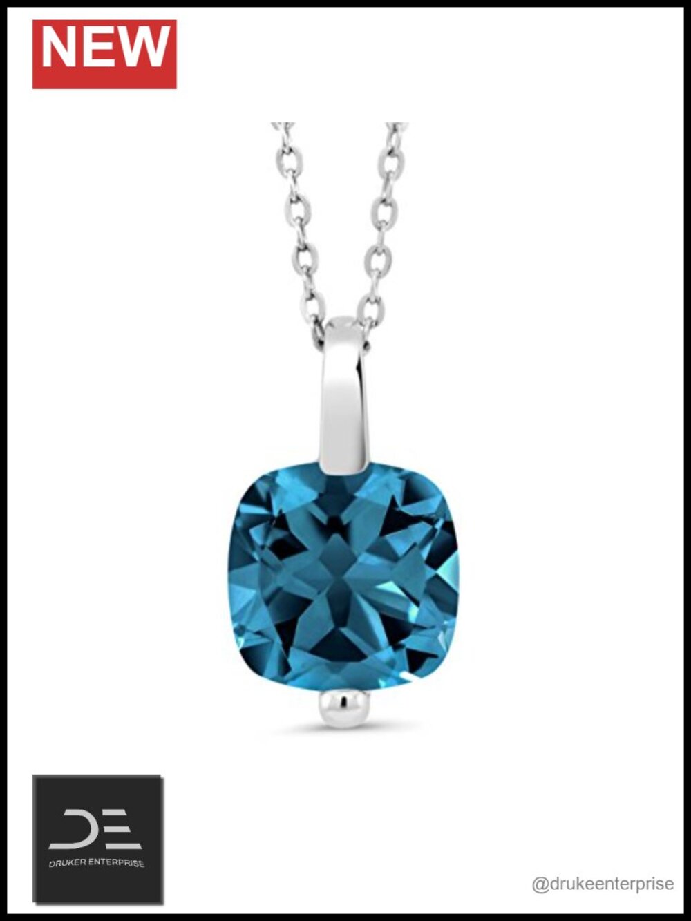 925 Sterling Silver Cushion Cut Gemstone Solitaire Pendant Necklace Women 18in